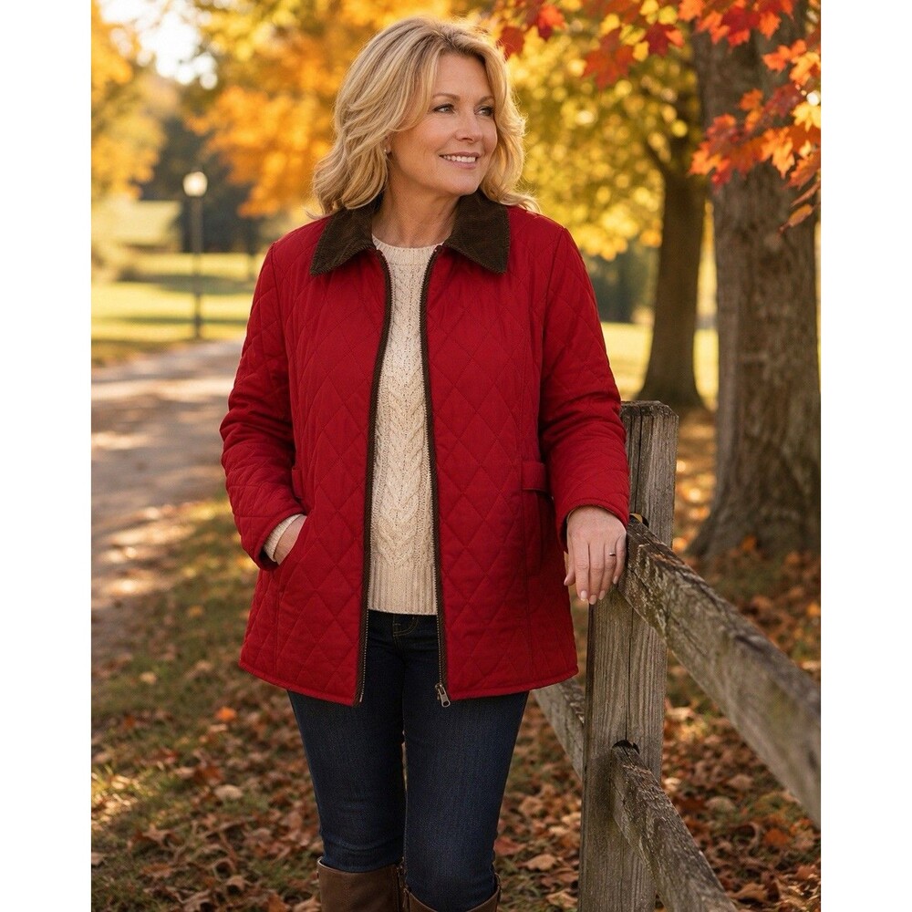 White Stag Red Quilted Field Coat Corduroy Collar Y2K Jacket Women’s 1X 16W